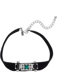 Kenneth Jay Lane 12 Black Velvet Choker With Deco Front And 4 Extender Chain Necklace Necklace