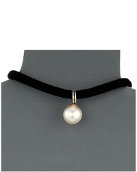 Kenneth Jay Lane 12 Black Velvet Choker With Pearl Drop Center And 4 Extender Chain Necklace