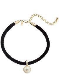 Kenneth Jay Lane 12 Black Velvet Choker With Pearl Drop Center And 4 Extender Chain Necklace
