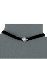Lauren Ralph Lauren 12 Black Velvet Choker With Silver Crystal Flower Necklace Necklace