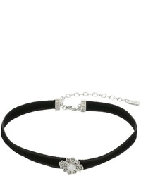 Lauren Ralph Lauren 12 Black Velvet Choker With Silver Crystal Flower Necklace Necklace