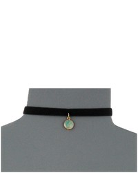 Vanessa Mooney Black Velvet Choker With Small Circle Turquoise Charm Necklace Necklace