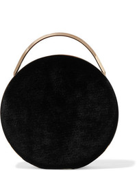 Eddie Borgo Chet Minaudiere Leather Trimmed Velvet Shoulder Bag Black