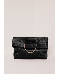 Missguided Metal Handle Velvet Clutch Bag Black