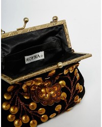 Moyna Velvet Clutch Bag With Metal Beadwork