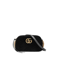 Gucci Black Gg Marmont Velvet Small Shoulder Bag