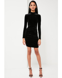 Missguided Black Velvet Ruched Mini Dress