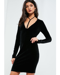 Missguided Tall Black Velvet Harness Neck Dress