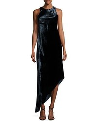 Aidan Mattox Sleeveless Asymmetric Panne Velvet Dress Twilight
