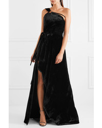 Thierry Mugler Mugler One Shoulder Asymmetrical Velvet Gown Black
