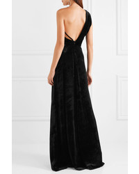 Thierry Mugler Mugler One Shoulder Asymmetrical Velvet Gown Black