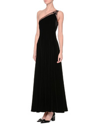 Giorgio Armani One Shoulder Velvet A Line Gown Black