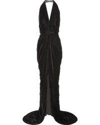 Oscar de la Renta Wrap Effect Velvet Halterneck Gown
