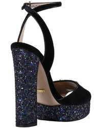 Gucci Heeled Sandals Soko Sandals In Soft Velvet With Applied Metal Bee And Maxi Glitter Heels