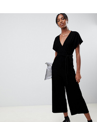 New Look Tall Velvet Wrap Jumpsuit In Black