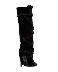 Versace Black Pillow Talk 110 Braided Velvet Knee High Boots