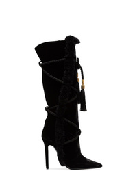 Versace Black Pillow Talk 110 Braided Velvet Knee High Boots