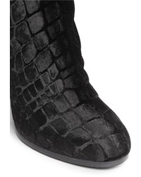 Stuart Weitzman Nohitrack Croc Embossed Velvet Knee High Boots