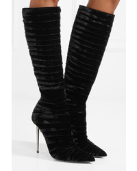 Tom Ford Ruched Velvet Knee High Boots Black
