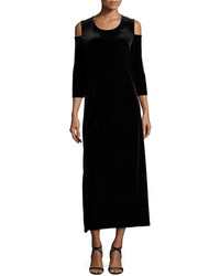 Joan Vass 34 Sleeve Cold Shoulder Velvet Maxi Dress Black