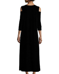 Joan Vass 34 Sleeve Cold Shoulder Velvet Maxi Dress Black Petite