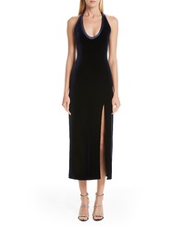 Galvan Ellipse Side Slit Velvet Halter Dress