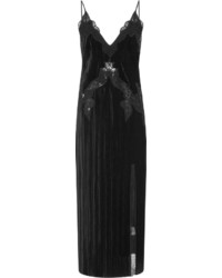 JONATHAN SIMKHAI Lace Appliqu Crinkled Midi Velvet Dress