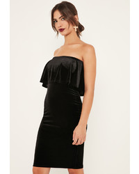 Missguided Black Velvet Double Layer Midi Dress