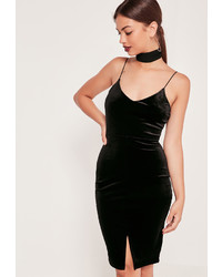 Missguided Strappy Velvet Midi Dress Black