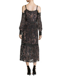 Nanette Lepore Picadilly Cold Shoulder Velvet Burnout Midi Dress