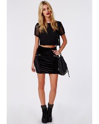 Missguided Velvet Zip Detail Mini Skirt Black