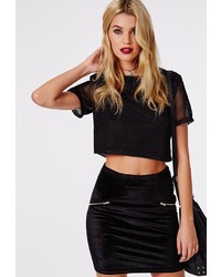 Missguided Velvet Zip Detail Mini Skirt Black