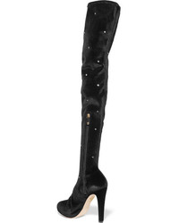 Charlotte Olympia Infinity And Beyond Embellished Stretch Velvet Over The Knee Boots Black