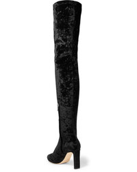 Jimmy Choo Lorraine 85 Crushed Stretch Velvet Over The Knee Boots Black