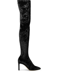 Jimmy Choo Lorraine 85 Crushed Stretch Velvet Over The Knee Boots Black