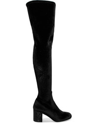 Rene Caovilla Ren Caovilla Crystal Embellished Velvet Over The Knee Boots Black