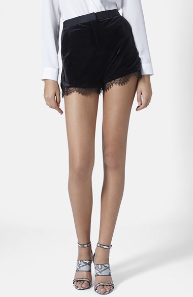 vedtage snyde kaldenavn Topshop Lace Trim Velvet Shorts, $68 | Nordstrom | Lookastic