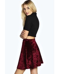Boohoo Kylie Velvet Skater Skirt