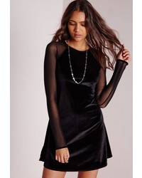 Missguided Raglan Mesh Sleeve Swing Dress Black Velvet