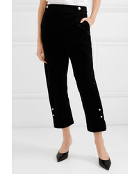 Mother of Pearl Linnie Faux Pearl Embellished Velvet Tapered Pants