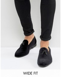 Asos Wide Fit Loafers In Black Velvet