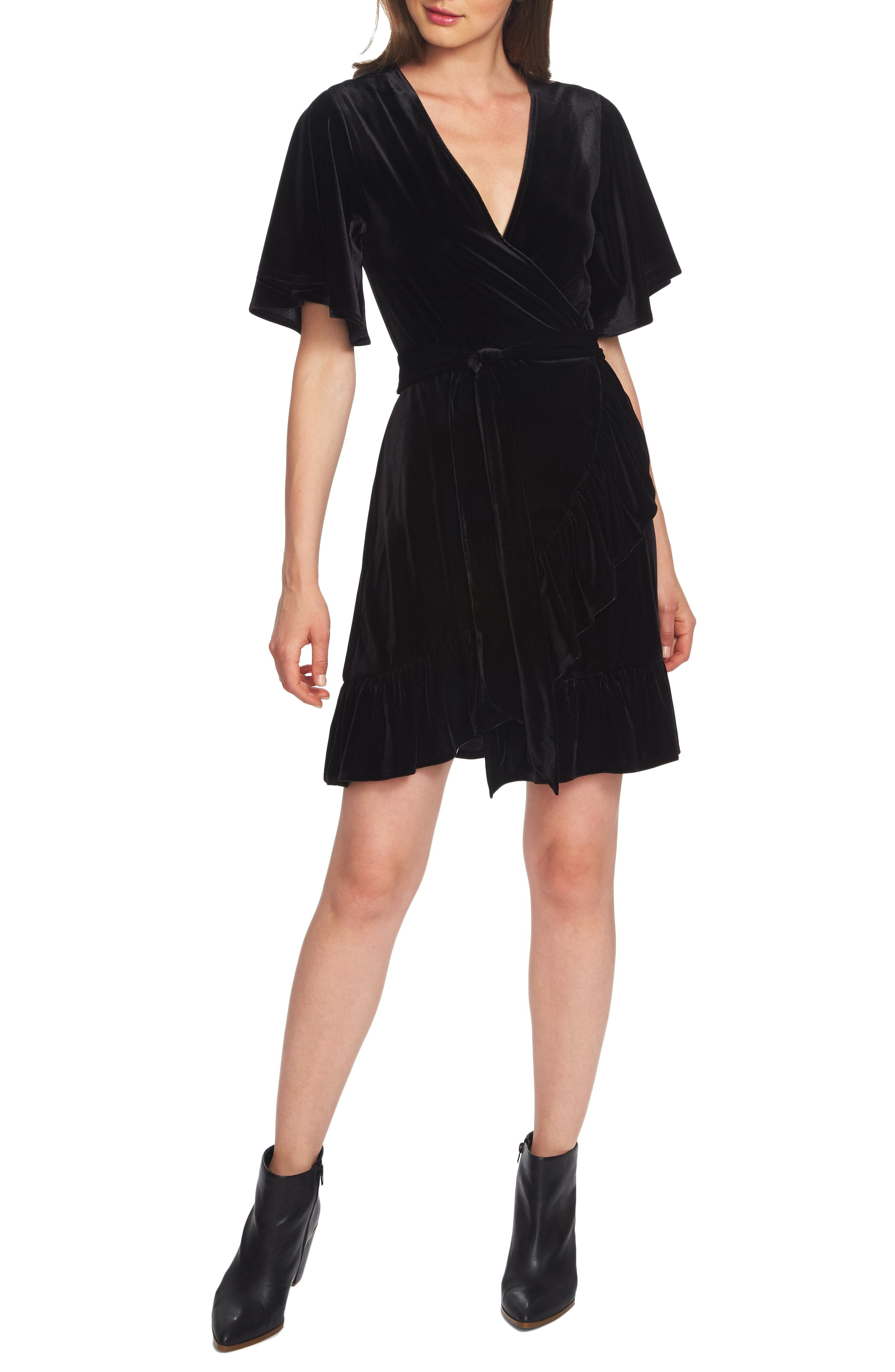 1 STATE Flutter Sleeve Stretch Velvet Wrap Dress, $99 | Nordstrom |  Lookastic