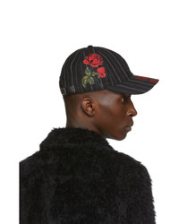 Alexander McQueen Black Rose Pinstripe Cap