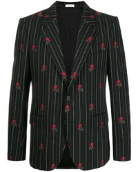 Alexander McQueen Rose Embroidered Pinstripe Blazer