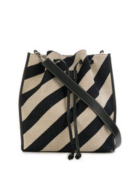 Black Vertical Striped Canvas Bucket Bag