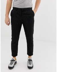 Bershka Slim Cropped Trousers With Pinstripe In Black