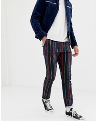 ASOS DESIGN Slim Trousers With Elasticated Waist In Collegiate Stripe