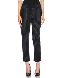 Stella McCartney Taylor Pinstripe Drawstring Wool Blend Trousers In Black Cream