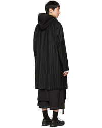 Juun.J Black Pinstripe Hooded Coat