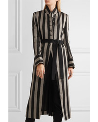 Ann Demeulemeester Striped Linen Blend Coat Black